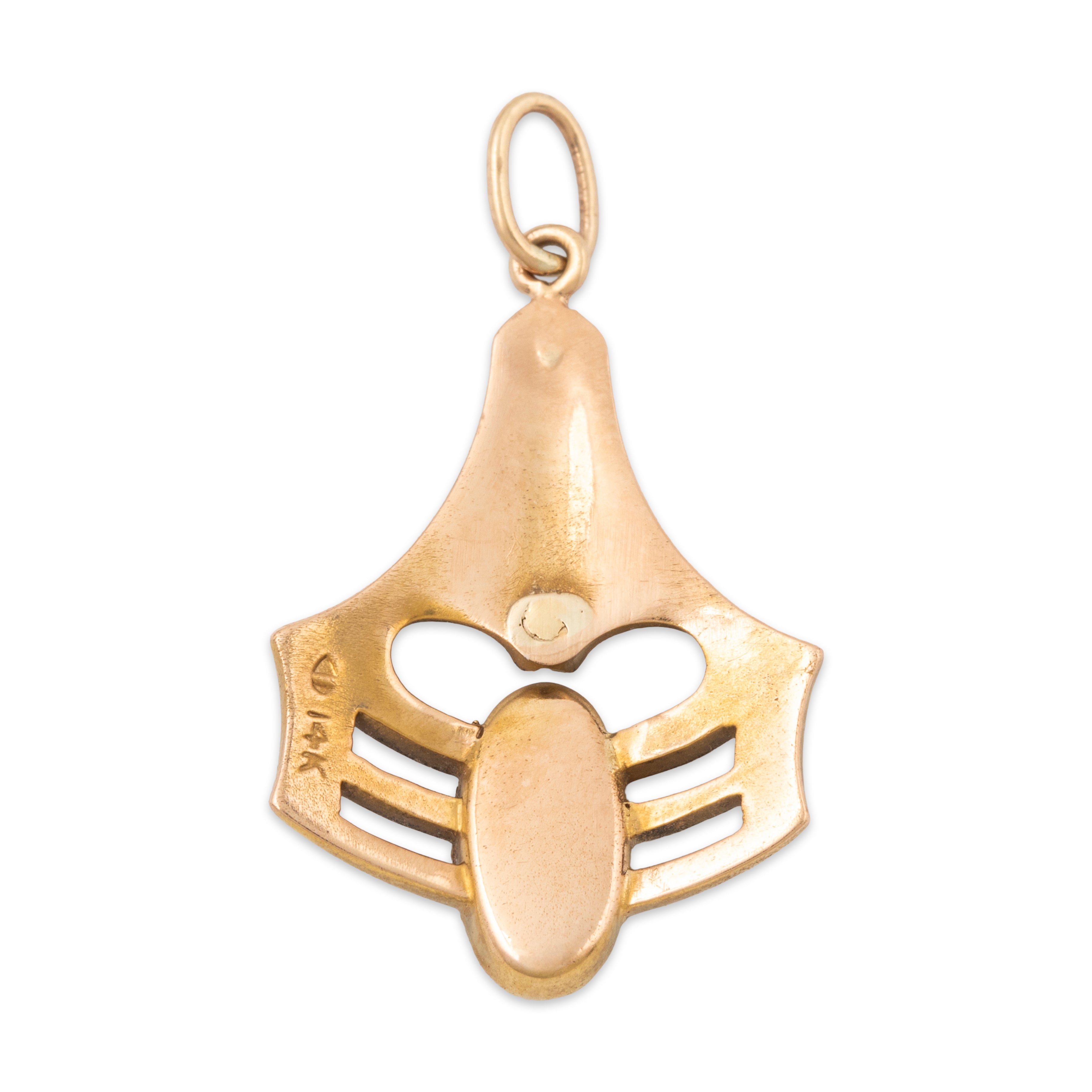 Antique Art Deco 14k Yellow Gold Cabochon Synthetic Sapphire Pearl Charm Pendant、mySite、hinf8tx79