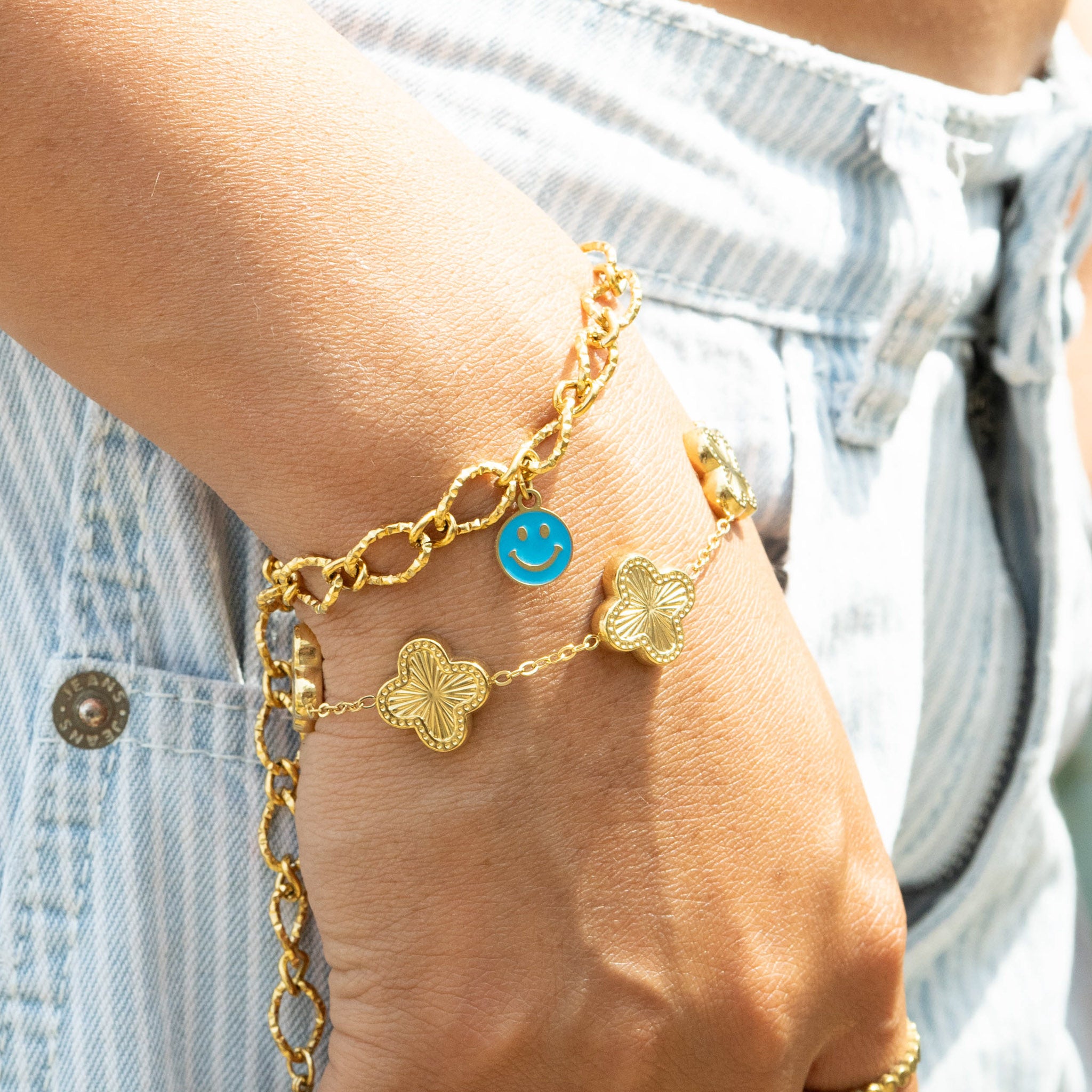 18K Gold PVD Stainless Steel Lucky Clover Charm Bracelet / BRJ1008、mySite、dreamappss