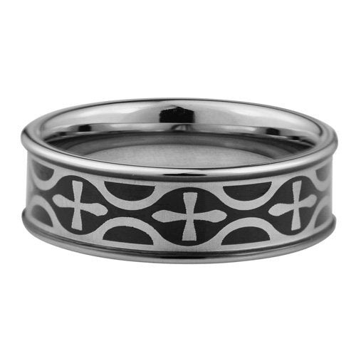  Crosses crafted with Laser on Tungsten ring with 18K black IP plating - 8mm wide、mySite、elrpsem3k