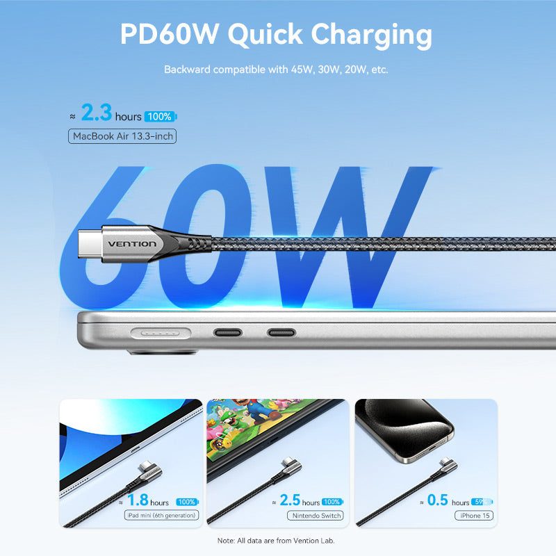 Vention USB 2.0 Type-C Male to Type-C Male Right Angle 3A Cable Aluminum Alloy Type、mySite、fannypackpong