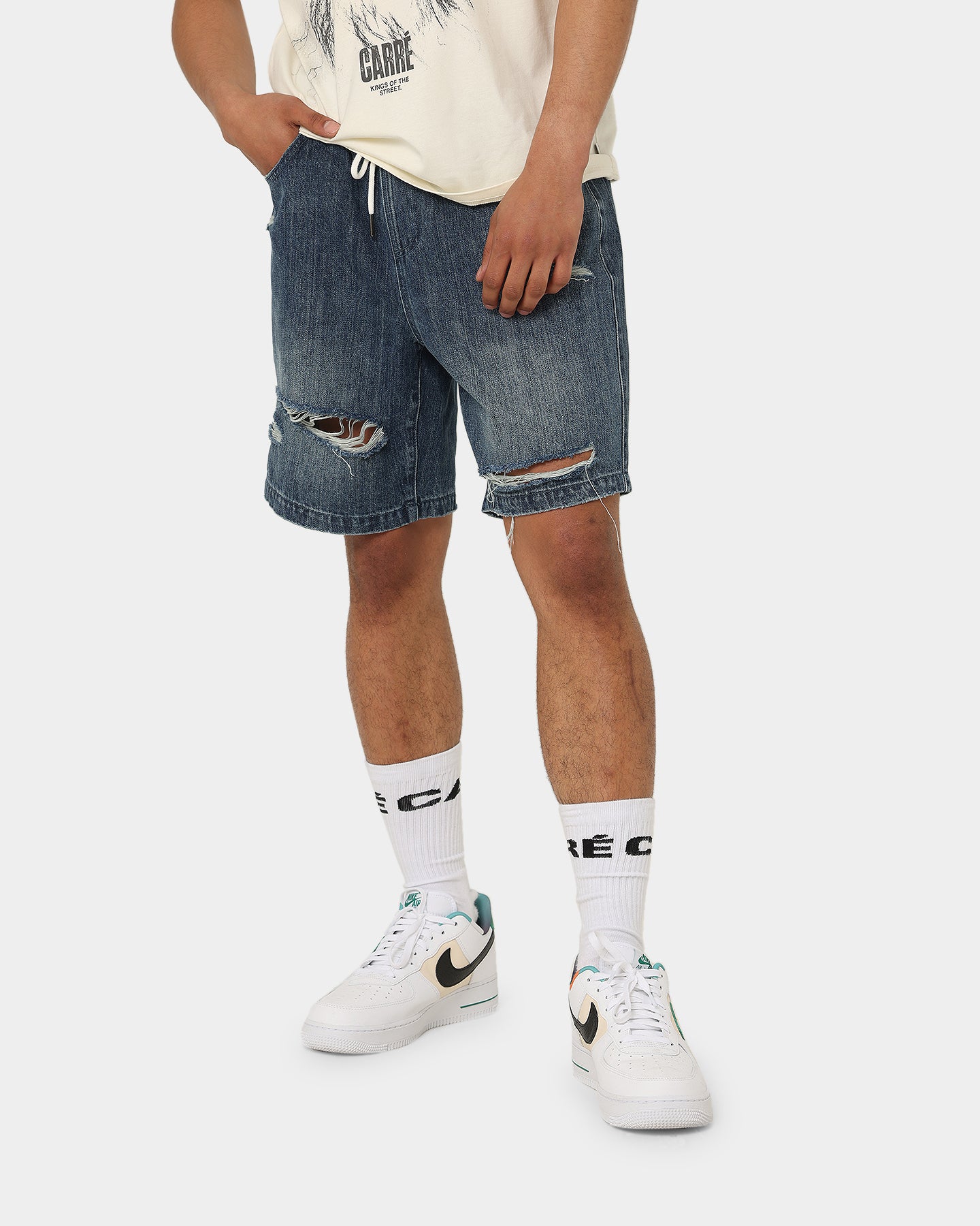 Carre Bouffant Distressed Shorts Blue、mySite、zt4zffjzw