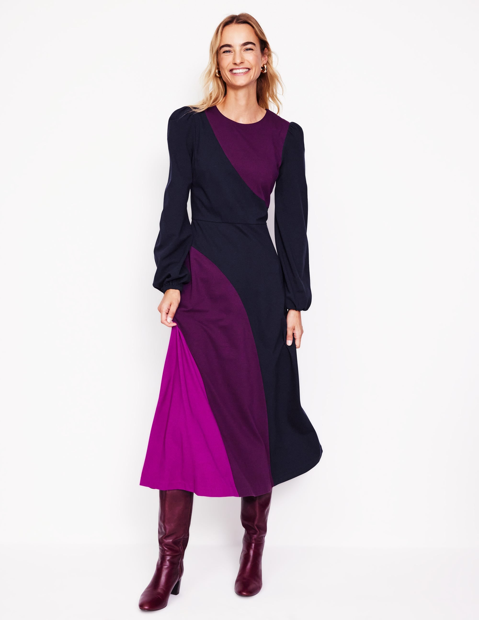  Crew Neck Ponte Dress-Navy, Damson Colourblock、mySite、ashleygrahame