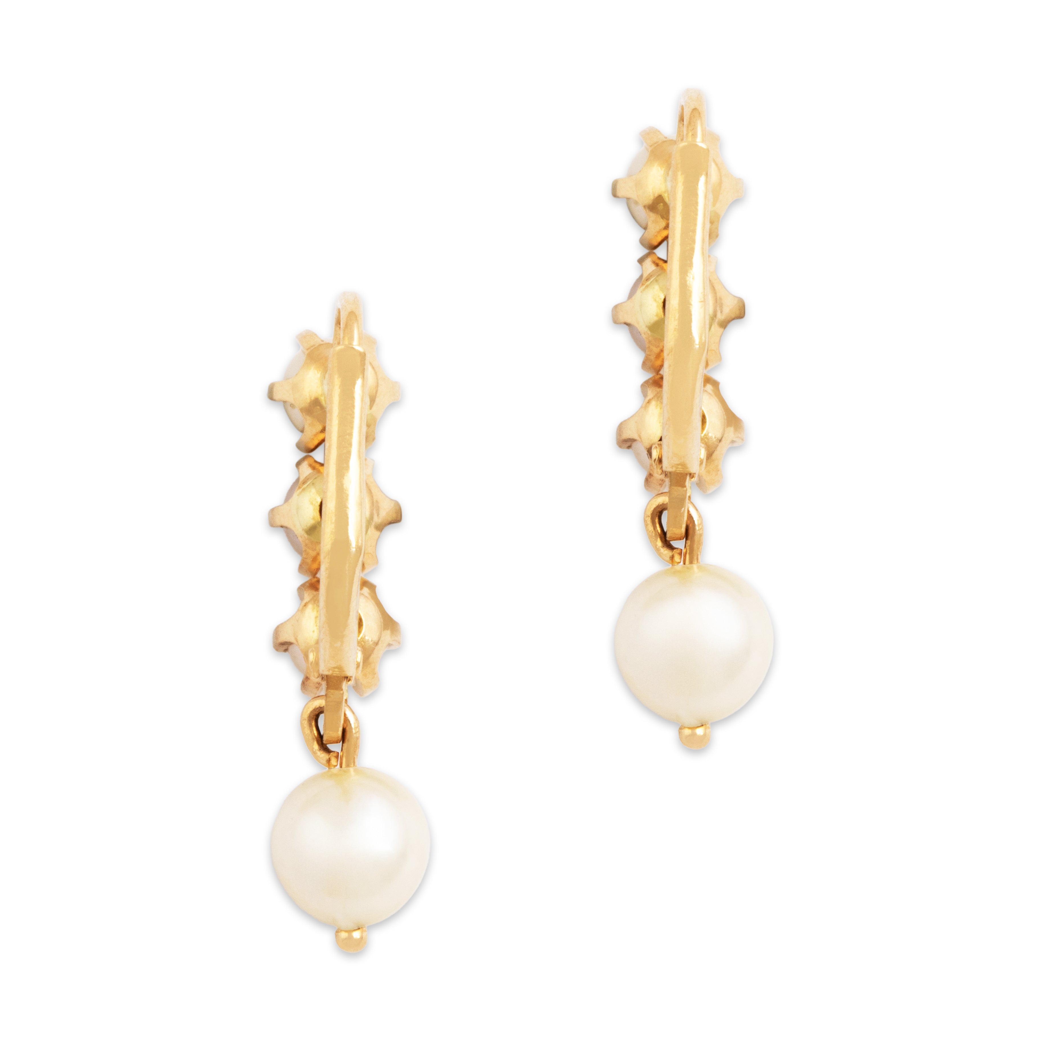 Vintage 14k Yellow Gold Pearl Lustrous Line Dangle Earrings、mySite、hinf8tx79