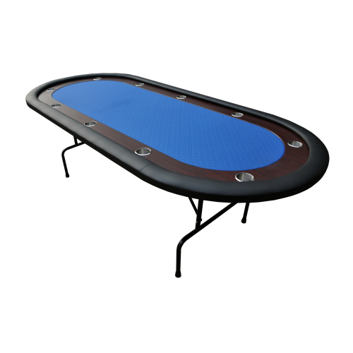 96" Light Series Foldable Poker Table with Wooden Racetrack Felt Stainless Legs Cup Holders Blue、、casual