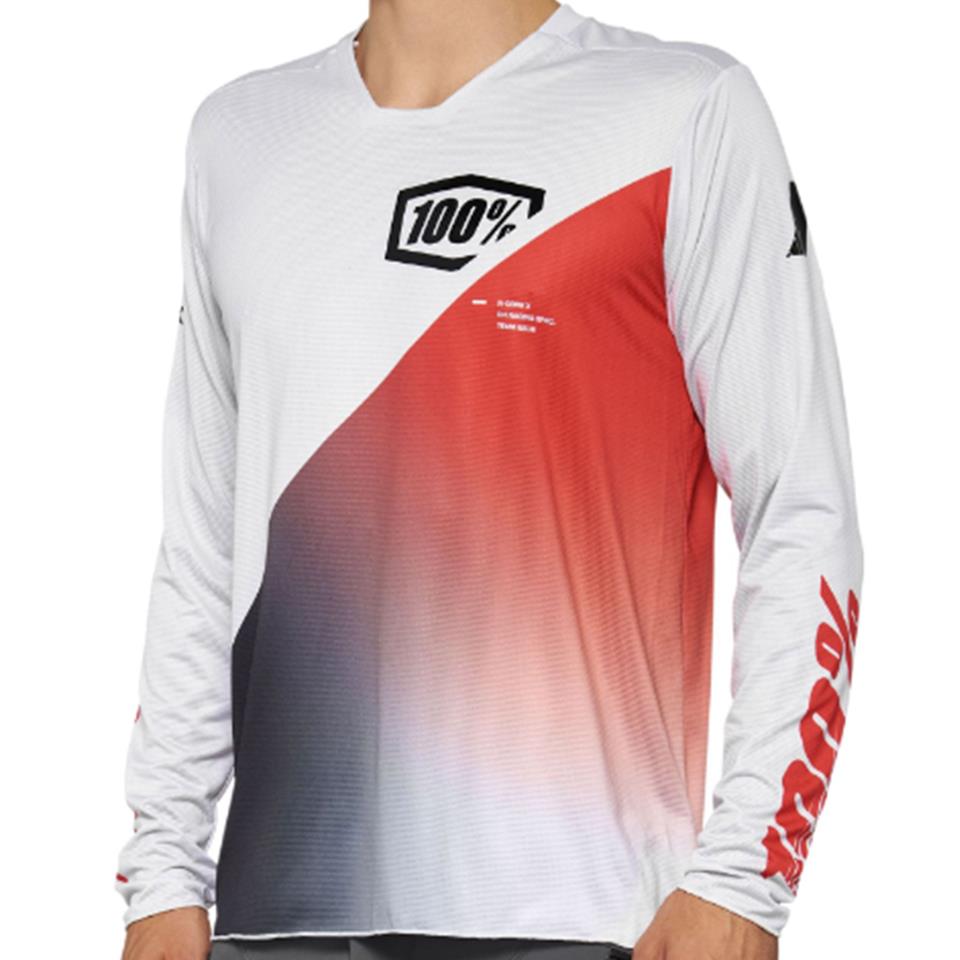  100% R-Core-X Long Sleeve 2022 Race Jersey - Grey/Racer Red、mySite、merchandisen