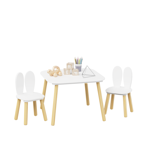 Kids Table and 2 Chairs Set, 3 Pieces Toddler Table and Chair Set, Wooden Activity Play Table Set (Lion&Monkey)、、casual
