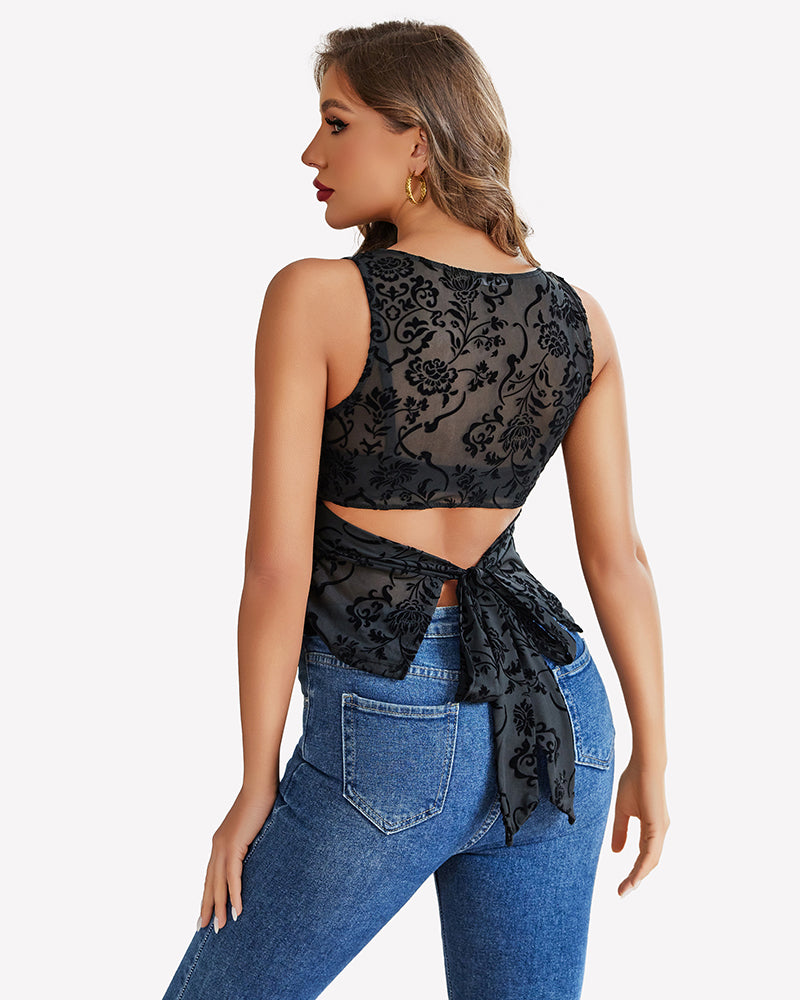 Mesh Tank Sleeveless Boat Neck Y2k Top、mySite、bengalsvssteelers