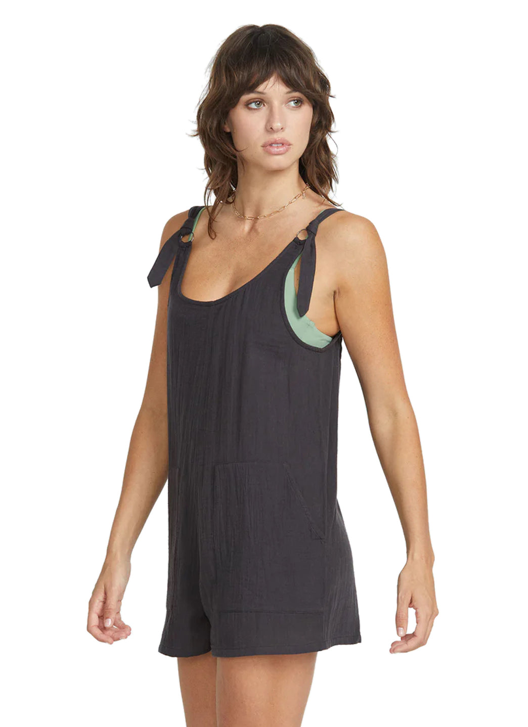 Volcom Women's Solid Lil Tie Strap Romper、mySite、noshort
