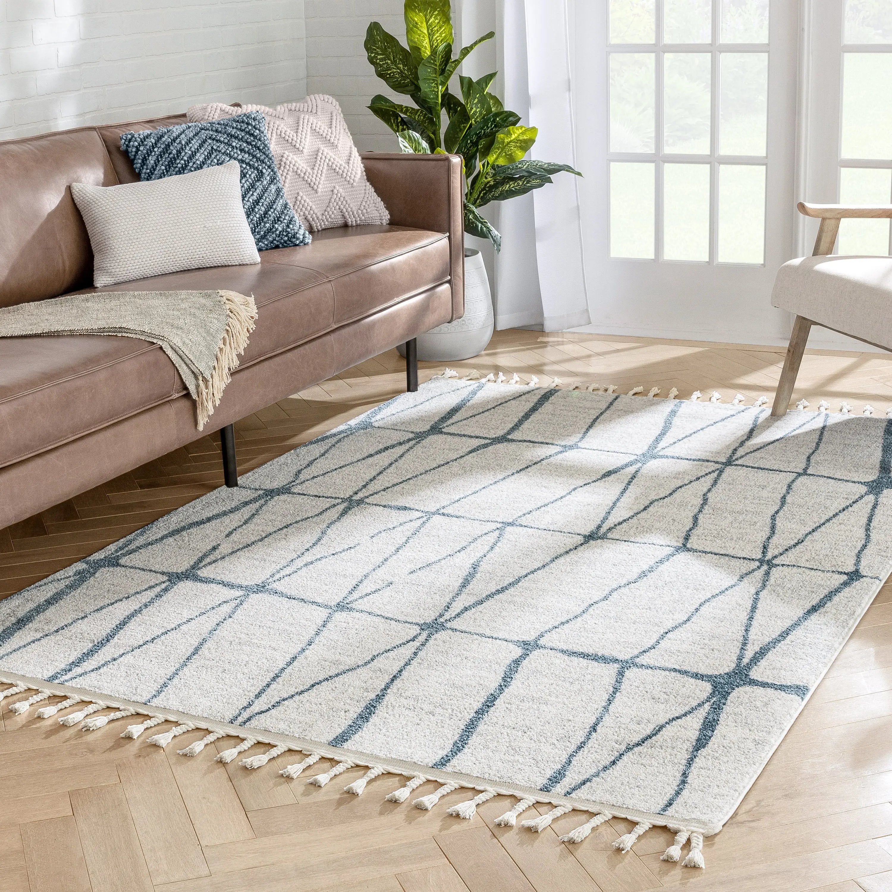 Crisscross Nordic Geometric Pattern Blue Ivory Rug、mySite、gigharbornorthrealestate