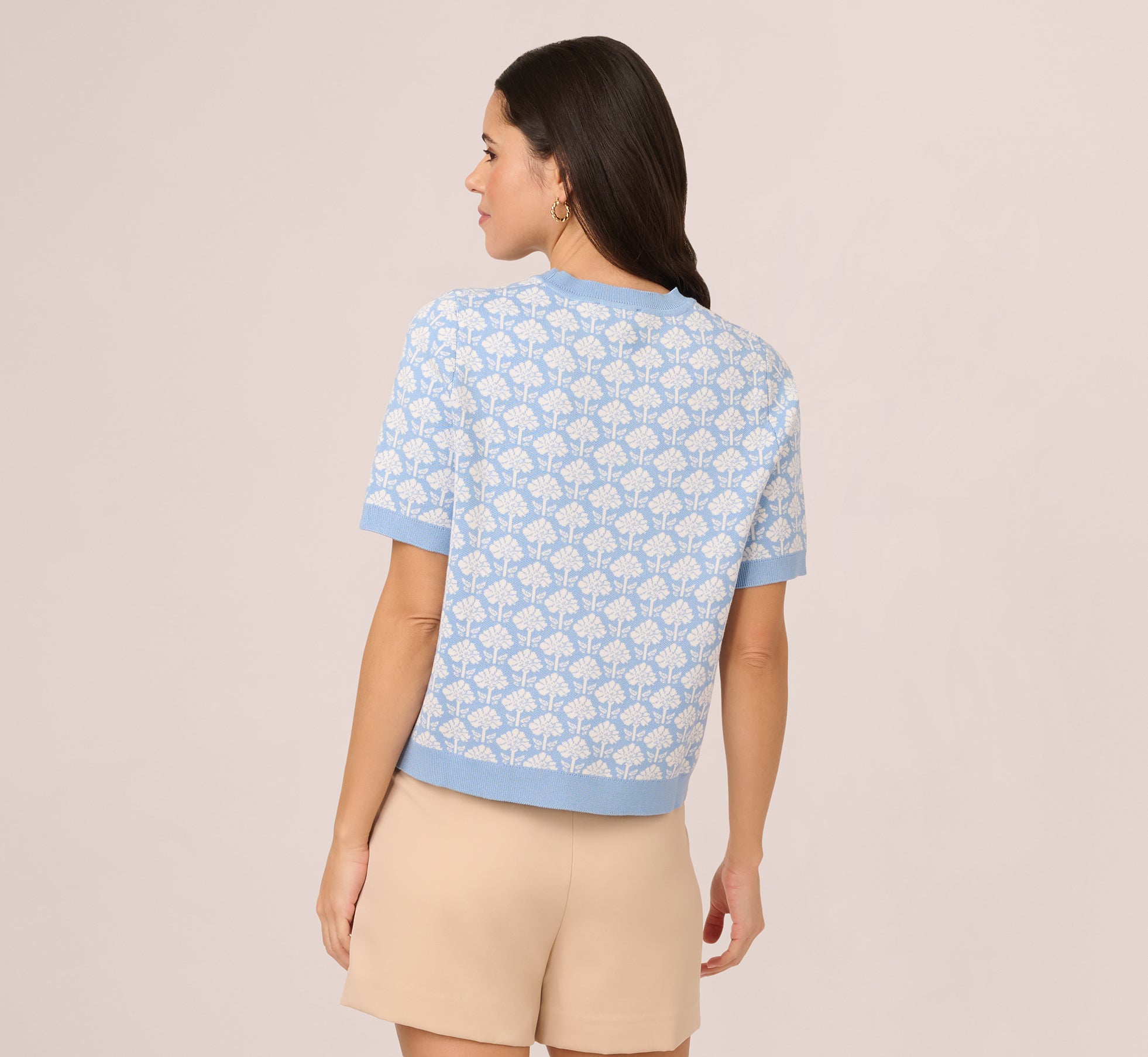 Short Sleeve Jacquard Pattern Sweater In Angelfalls、mySite、solidvoid