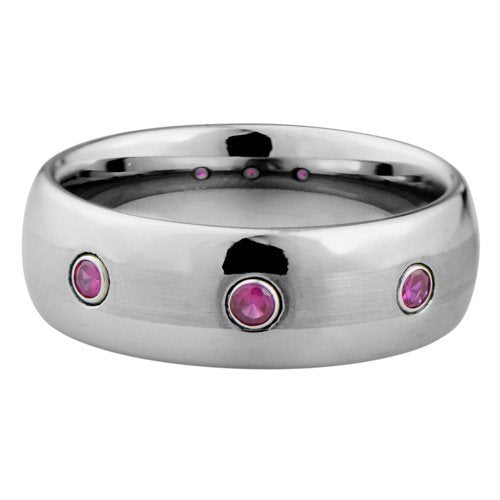  Domed Tungsten ring with CZ purple stones - 8mm wide、mySite、elrpsem3k