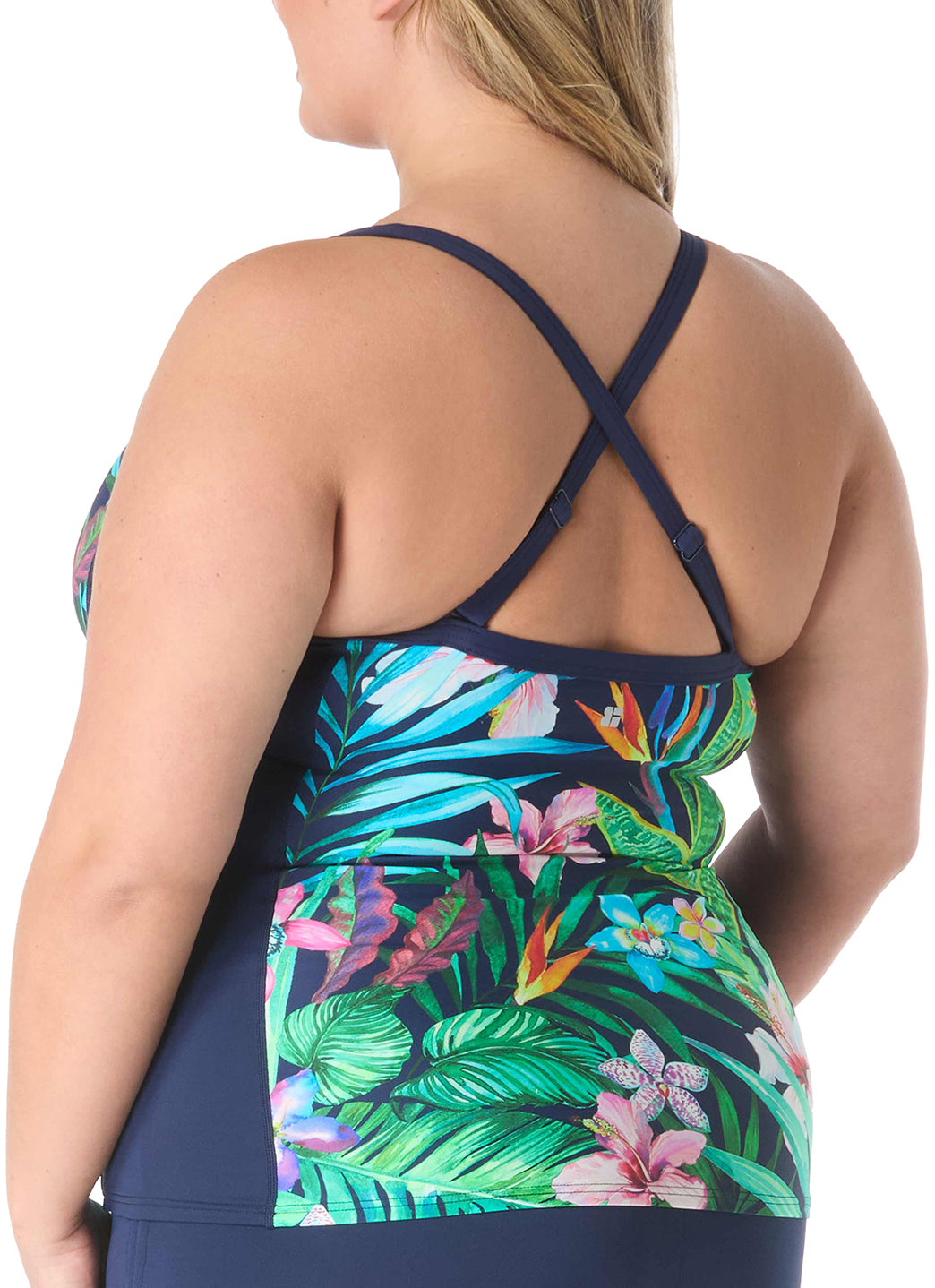 Beach House Women's Plus Size Tropic Paradise Ambition Fitted Cross Back Tankini Top、mySite、noshort