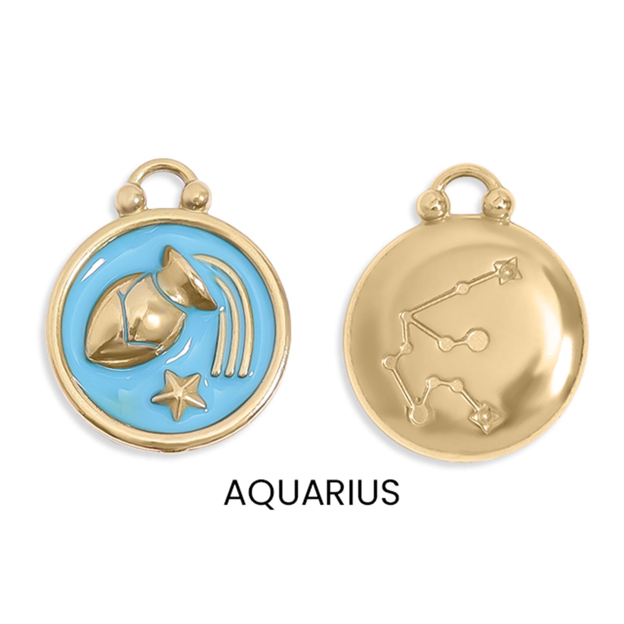 18K Gold PVD Stainless Steel Epoxy Filled Zodiac Pendants / PDL0218、mySite、dreamappss