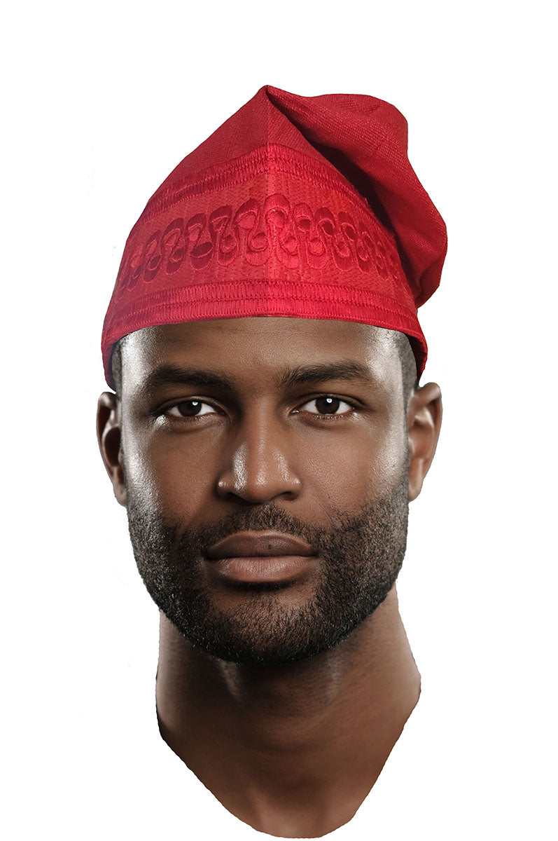 Red Embroidered African Hand woven Aso Oke Hat、mySite、solidvoid