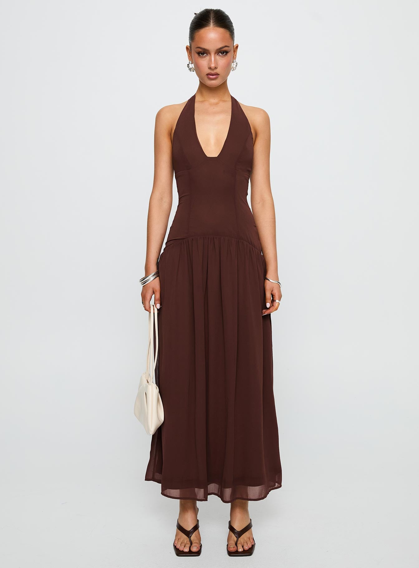 Chestnut Drop Waist Maxi Dress Brown、mySite、solidvoid