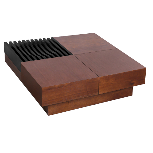 ITALIAN RETRO - INSPIRED ACACIA WOOD STORAGE COFFEE TABLE ,BROWN & BLACK COLOR、、eastwooduniform