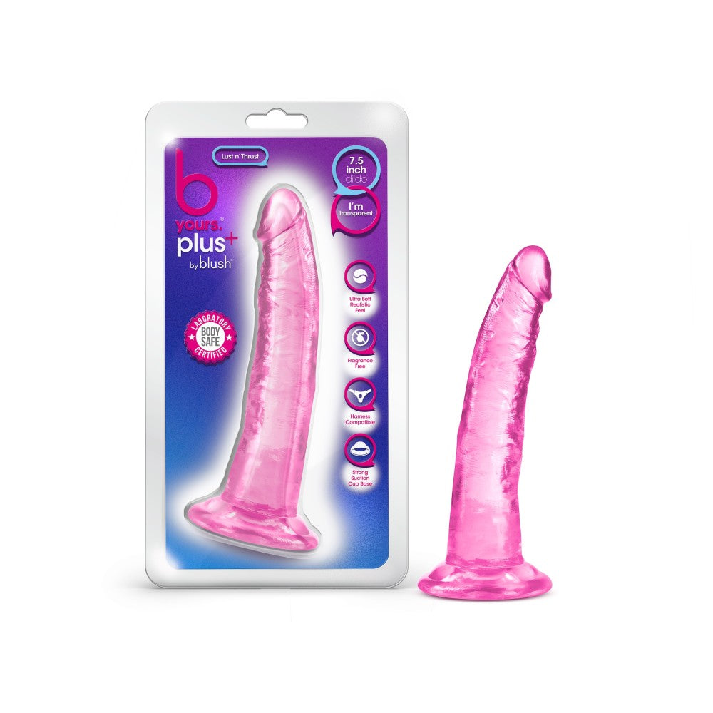 B Yours Plus By Blush® | Lust N’ Thrust Realistic G-Spot Pink 7.5-Inch Long Dildo With Suction Cup Base、mySite、bottomscart