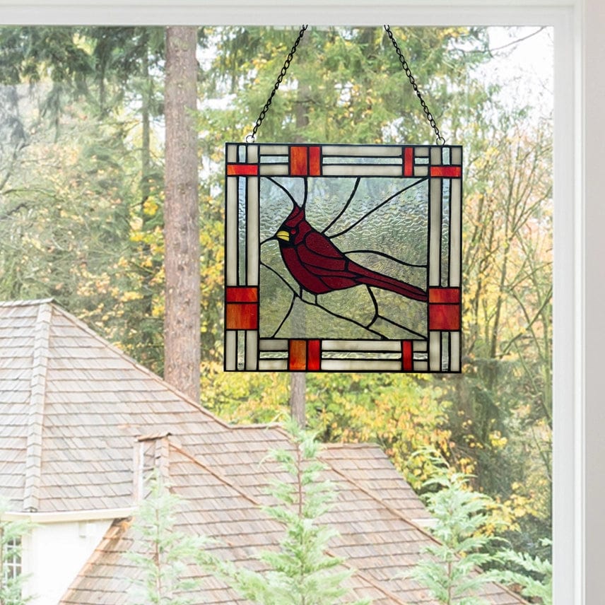 Cardinal Stained Glass Window Panel Handmade in India、mySite、g9winljtr