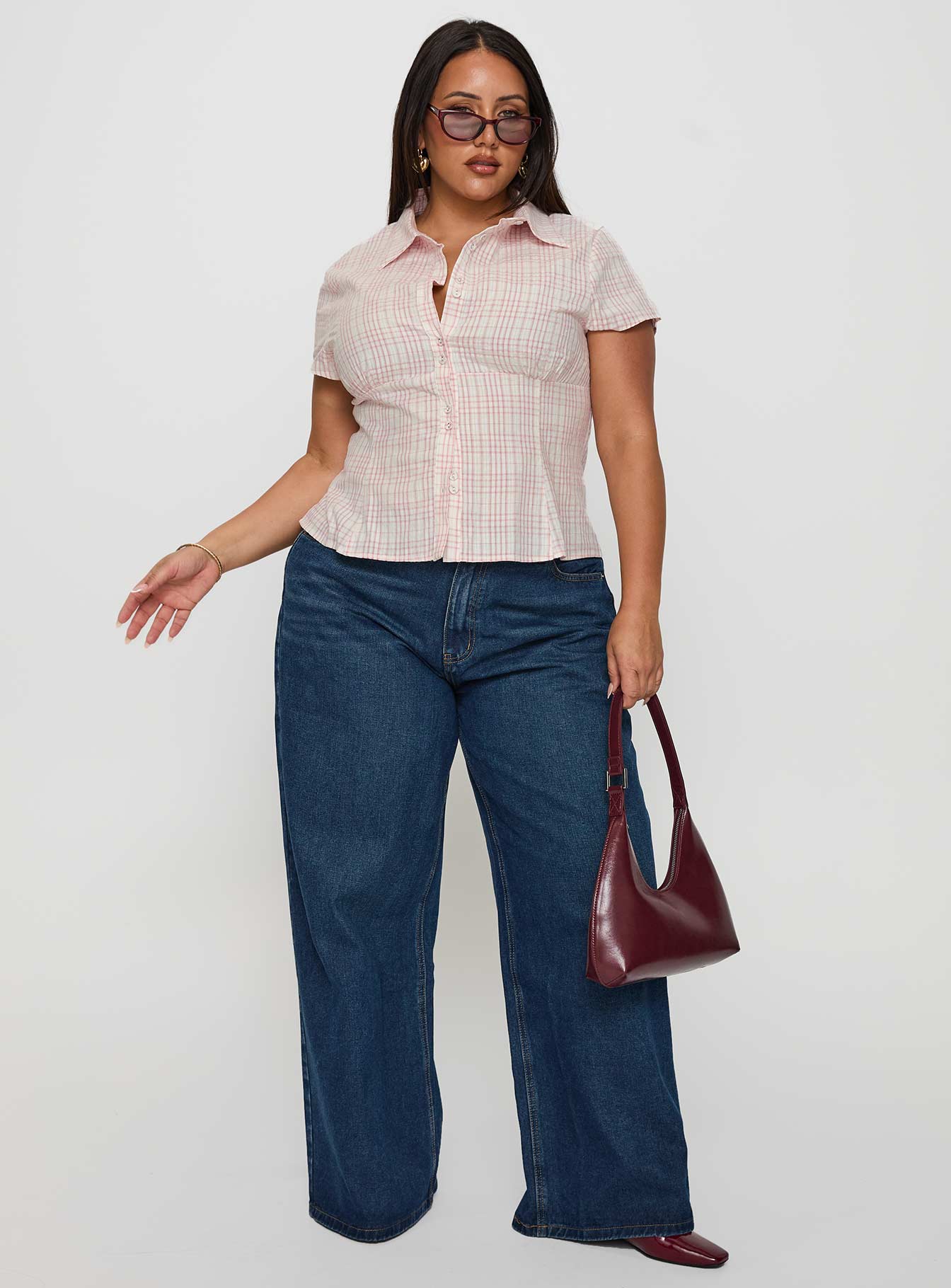 Cottesloe Blouse Top Pink Check Curve、mySite、solidvoid