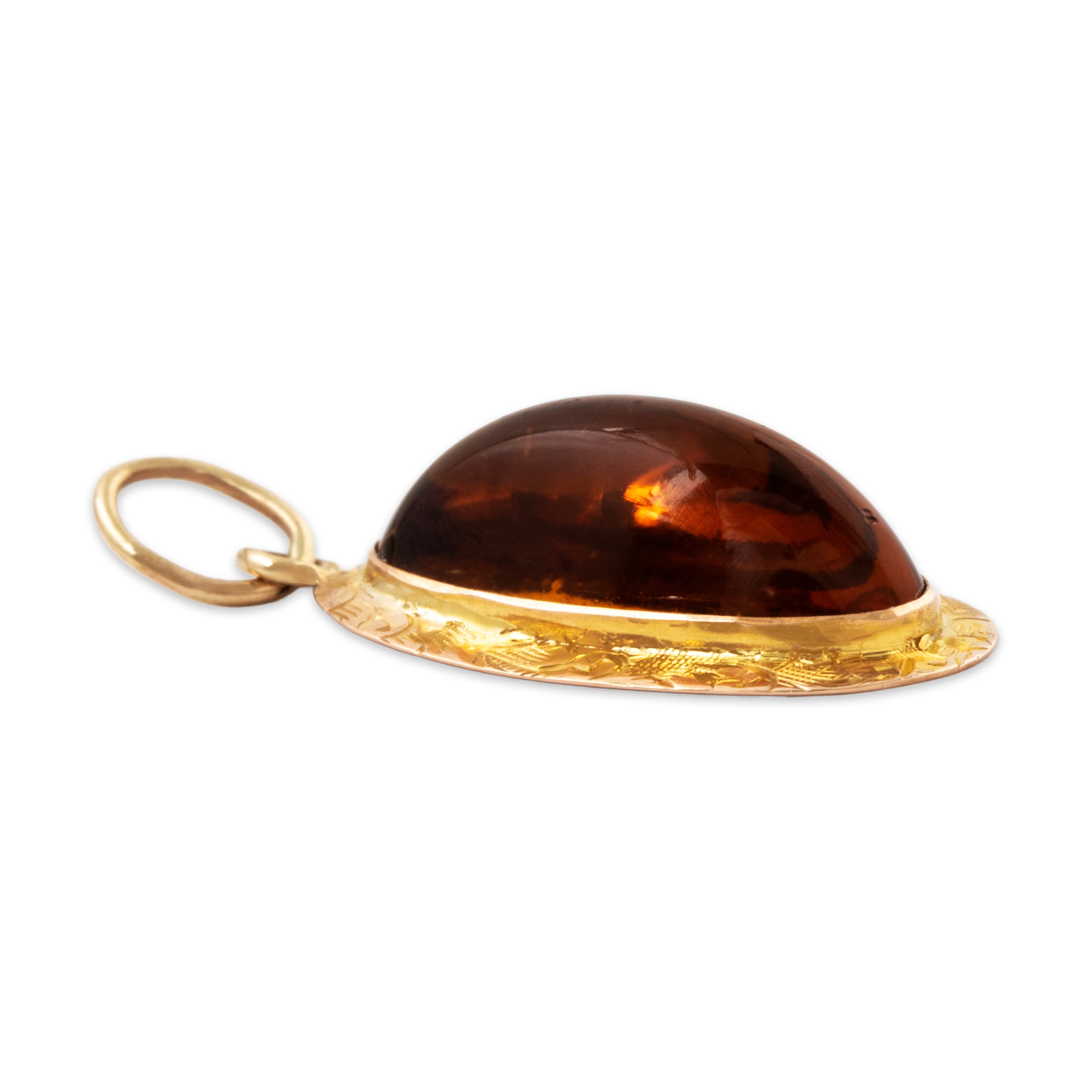 Antique 10k Yellow Gold Golden-Brown Glass Engraved Border Charm / Pendant、mySite、hinf8tx79