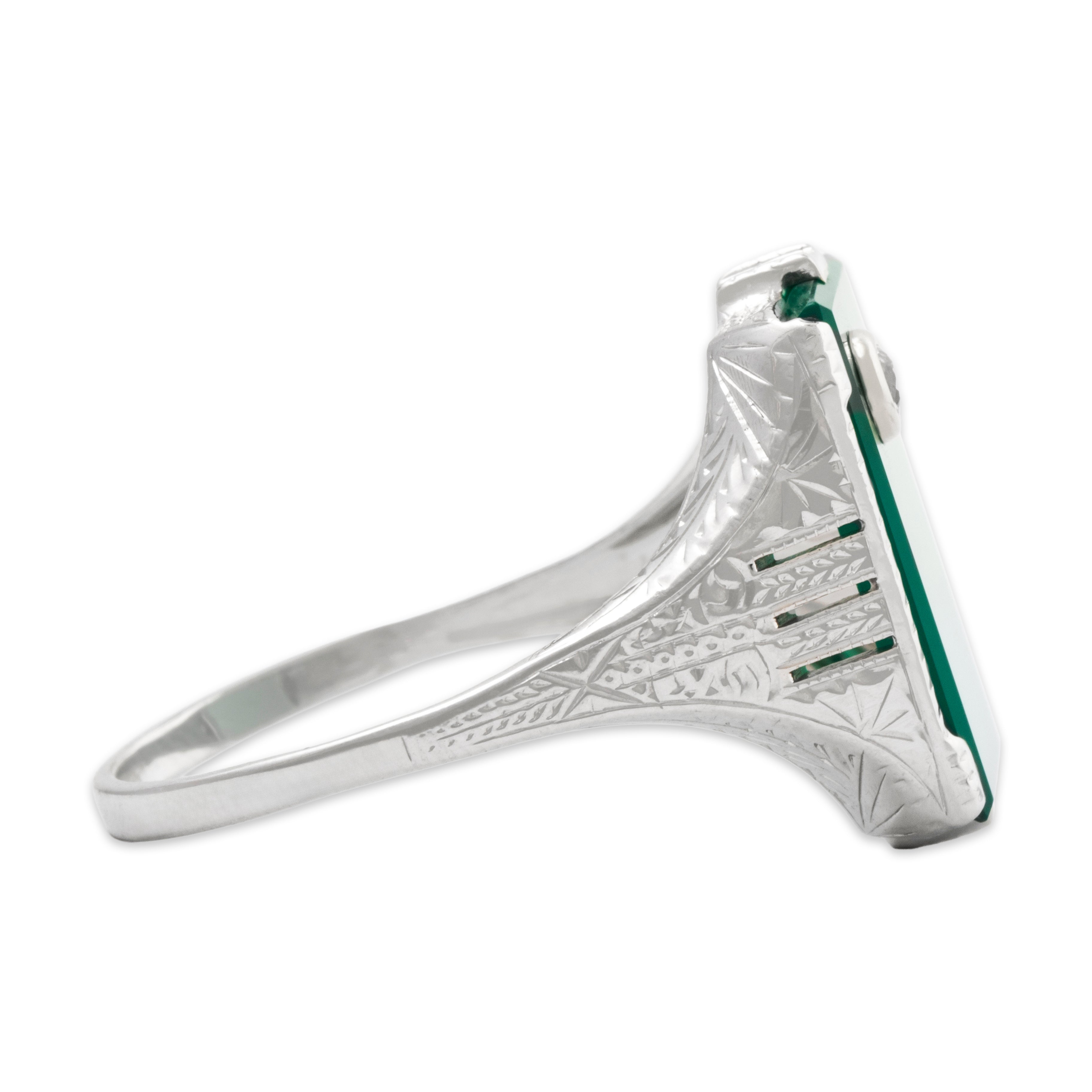 Antique Art Deco 14k White Gold Green Onyx Old European Diamond Geometric Ring、mySite、hinf8tx79