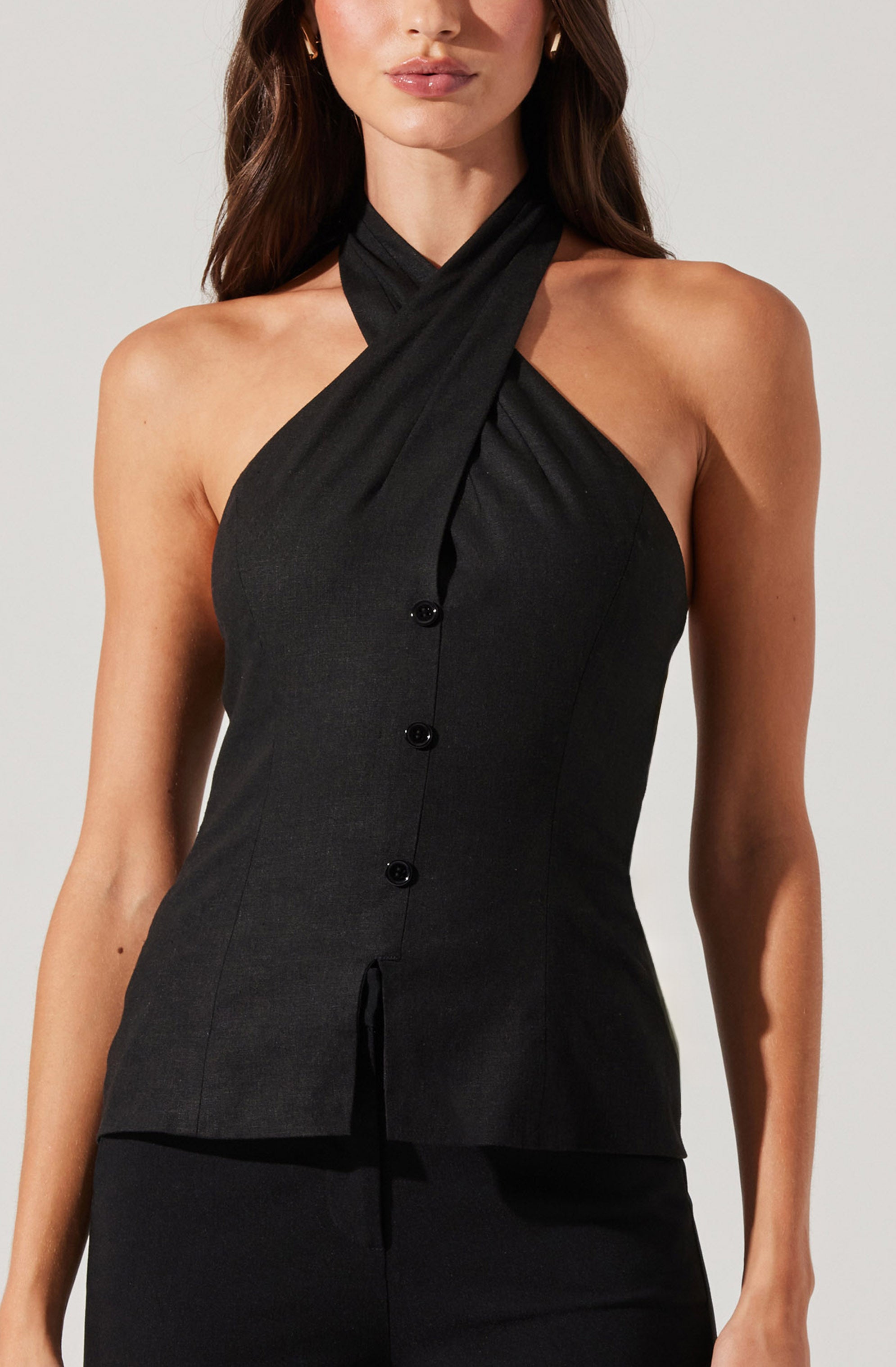 Yaritza Crossover Linen Blend Vest、mySite、solidvoid