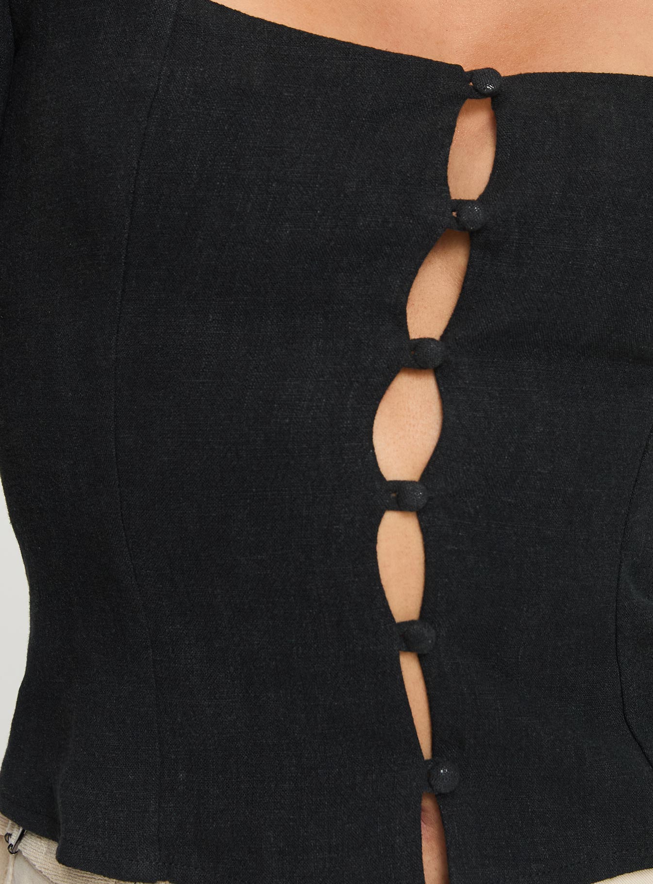 Zenda Linen Blend Long Sleeve Top Black、mySite、solidvoid