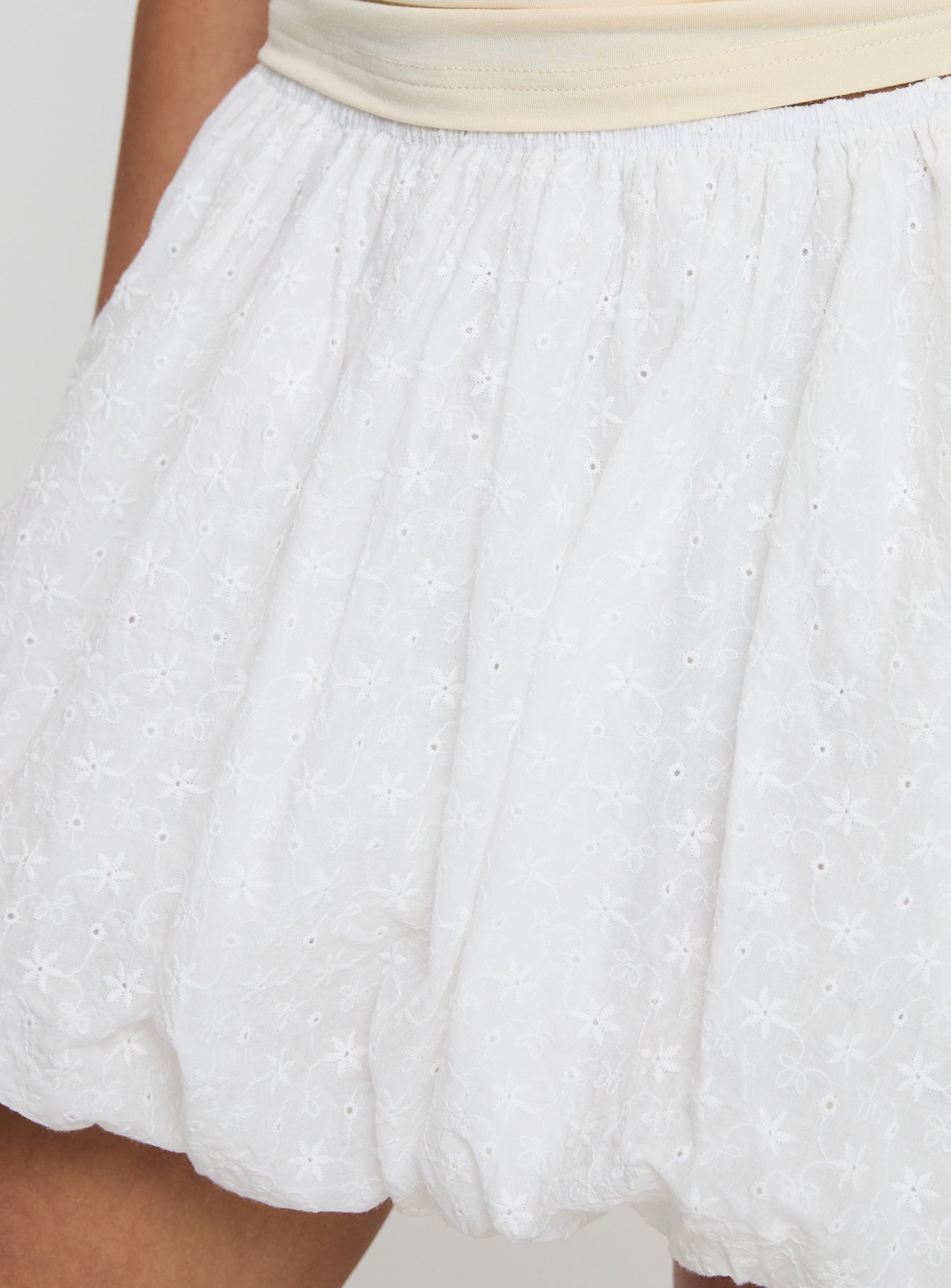 Anglaise Bubble Hem Mini Skirt White、mySite、solidvoid