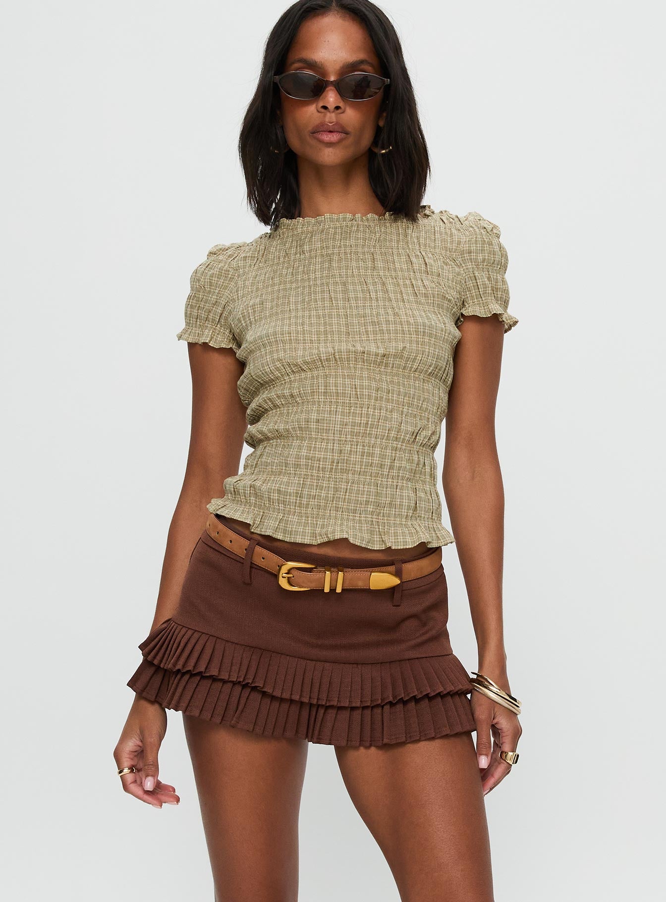 Deei Double Ruffle Mini Skort Chocolate、mySite、solidvoid