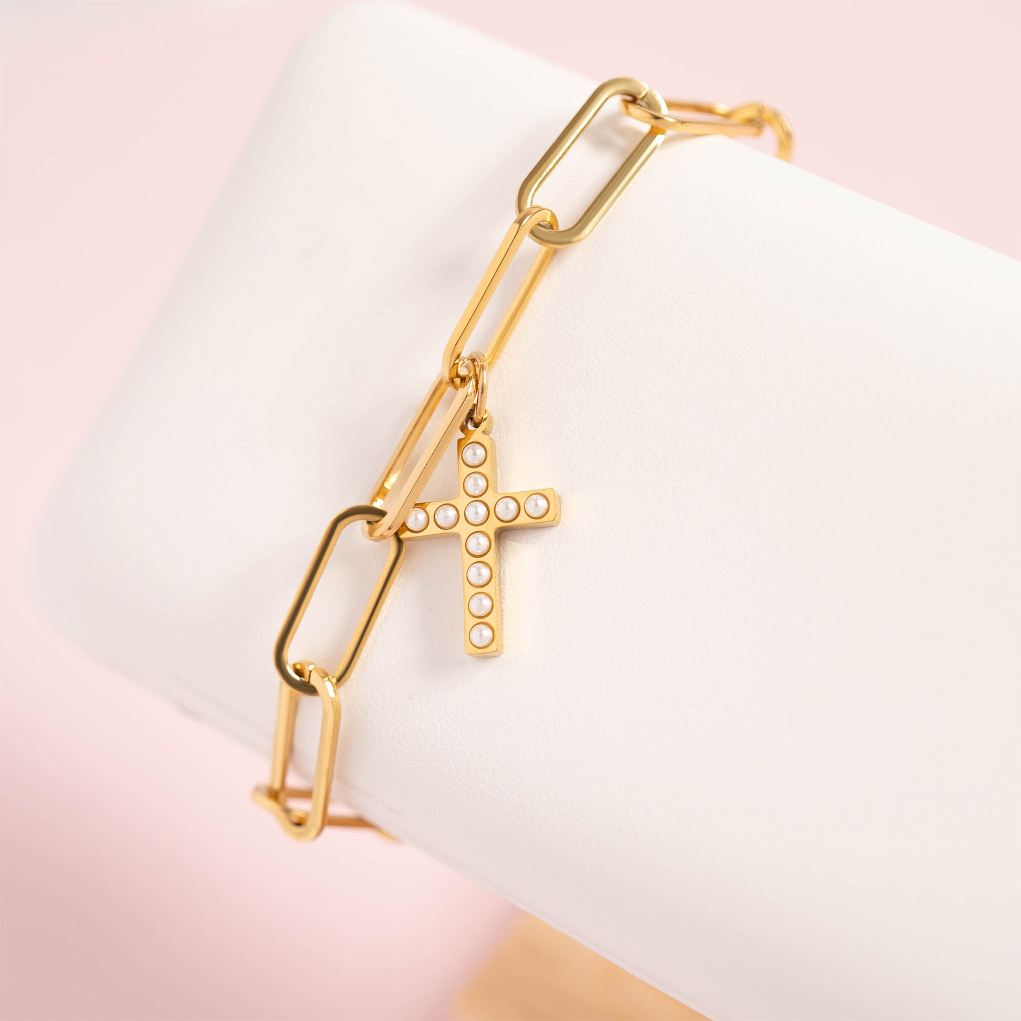 18K Gold PVD Stainless Steel Pearl Cross Charm / PDL0252、mySite、dreamappss