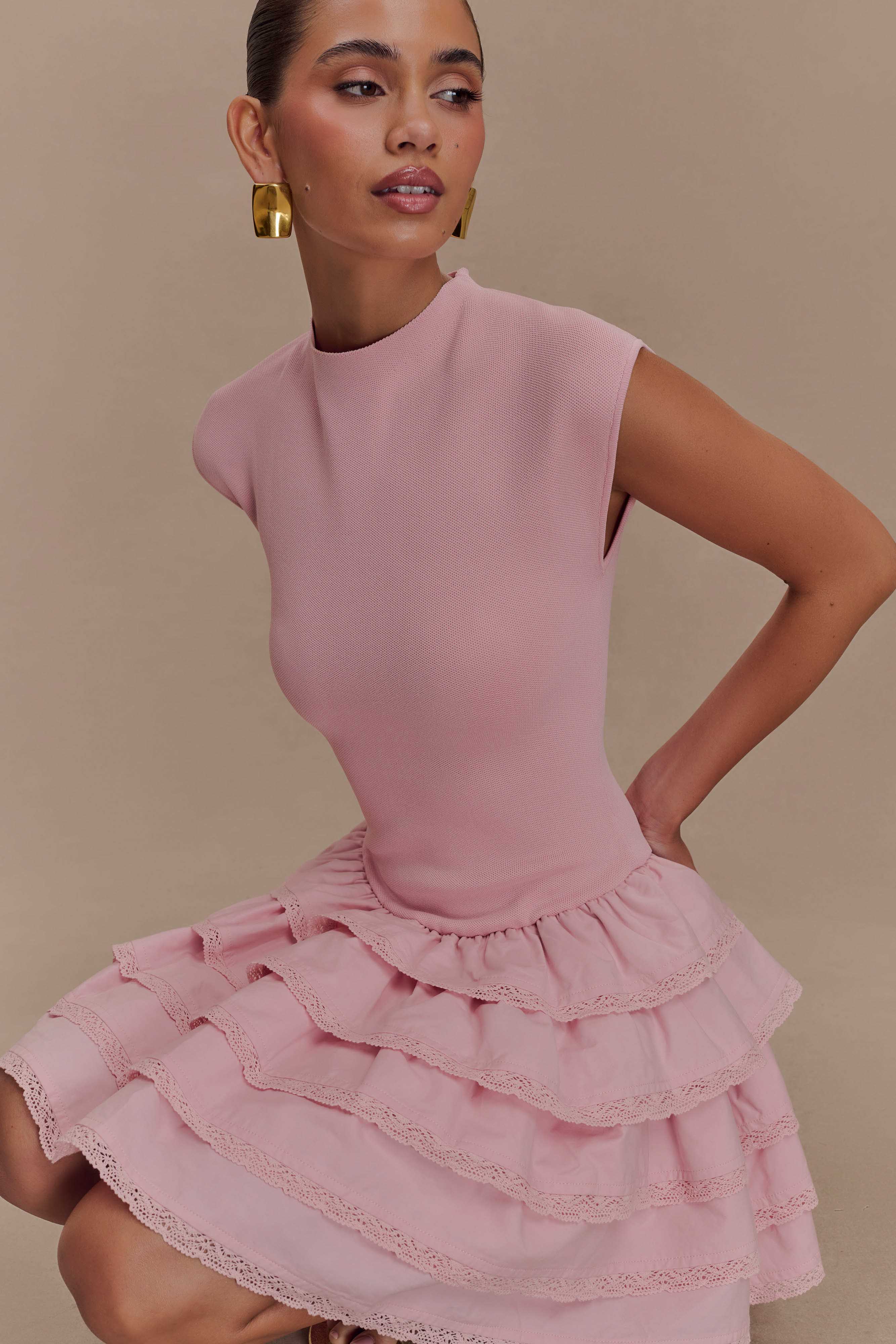 Maeve Ruffle Knit Mini Dress - Dusty Pink、mySite、solidvoid