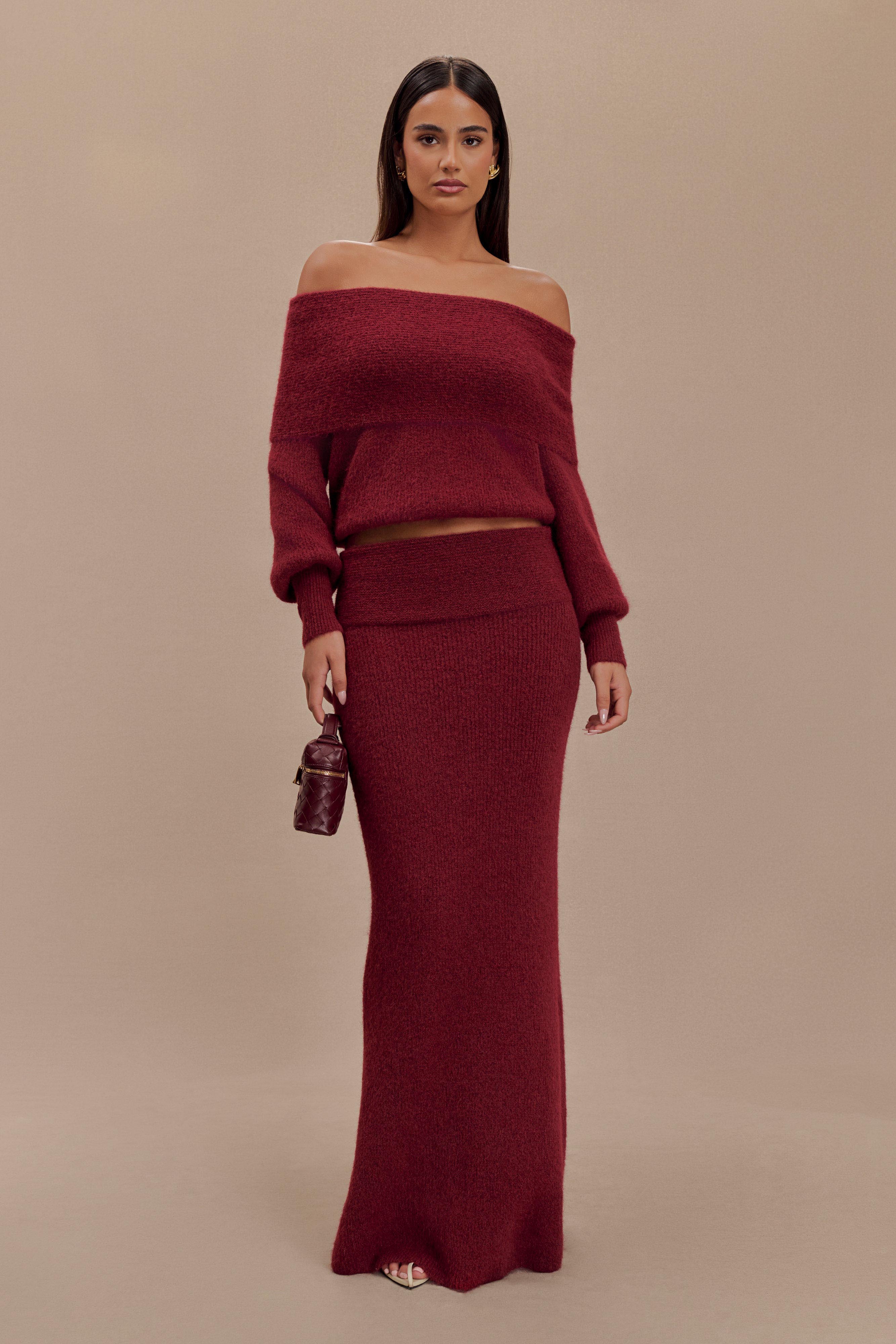 Charlotte Knit Maxi Skirt With Overlay - Merlot、mySite、solidvoid