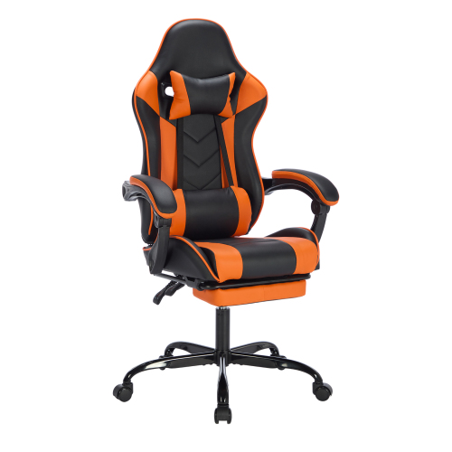 Gaming Chair with Footrest, Ergonomic Computer Chair with Headrest and Lumbar Support, Breathable Material Height Adjustable Video Game Chairs for Adults, Black Orange、、casual