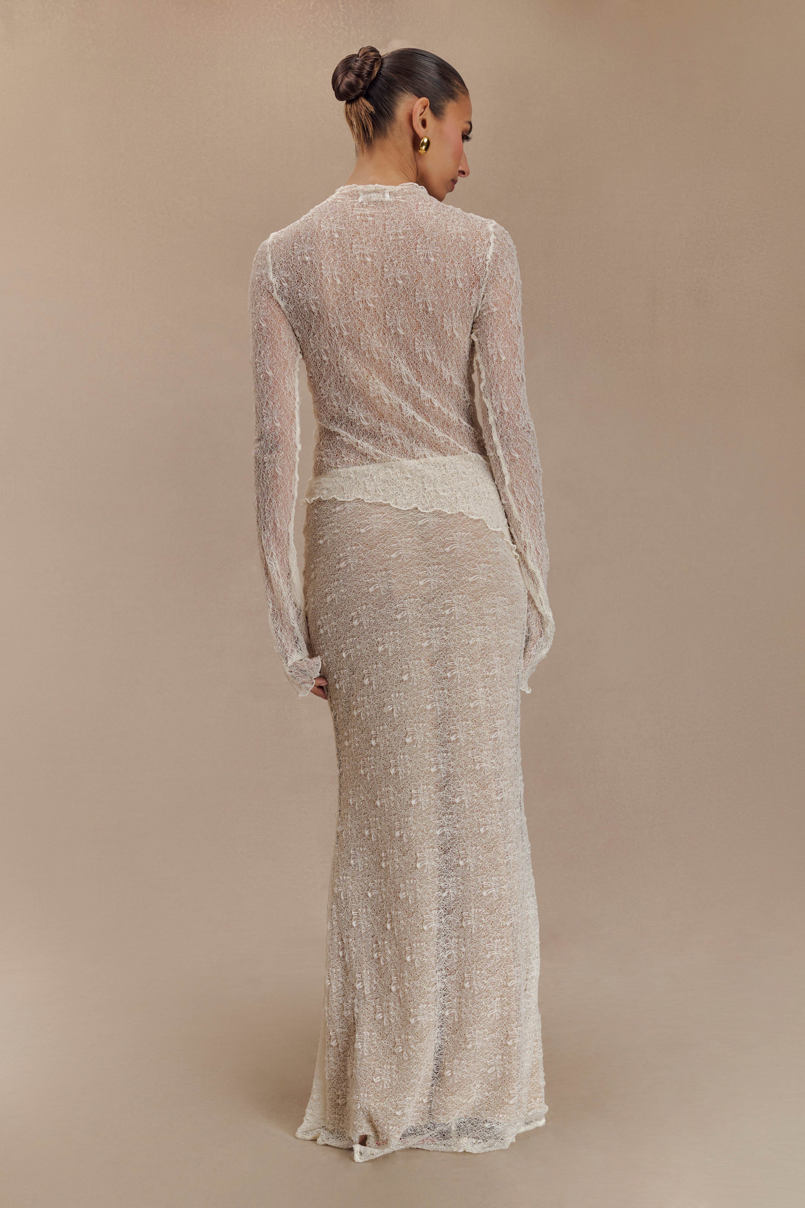 Robyn Sheer Lace Maxi Skirt - Ivory、mySite、solidvoid