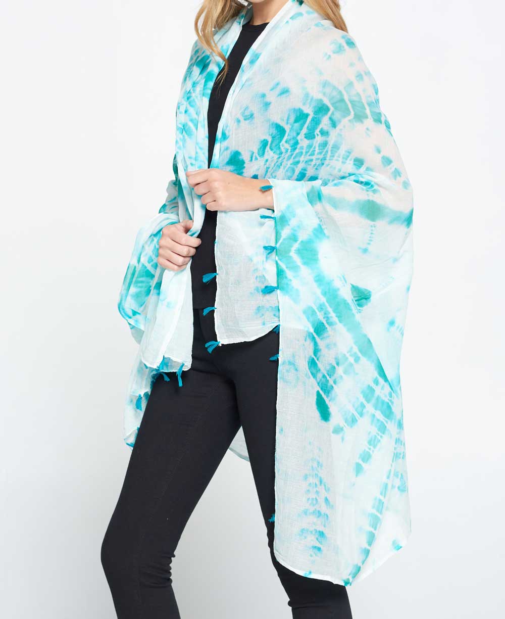 Tie and Dye Sheer Cotton Summer Scarf in Sea Green、mySite、topwebapps