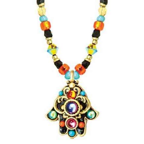 Michal Golan Hamsa Necklace with Elaborate Multi-Colored Beading、mySite、topwebapps