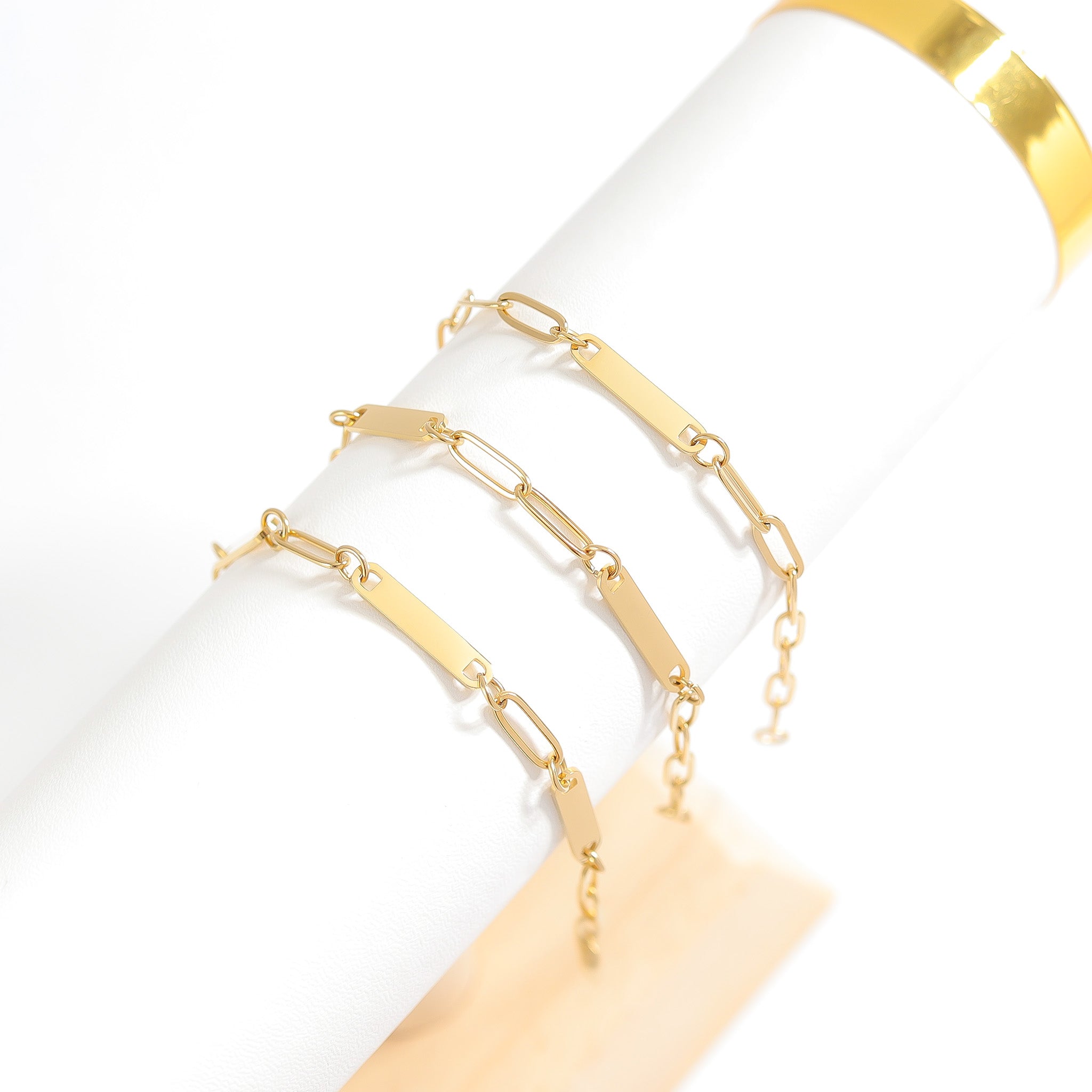 18K Gold PVD Stainless Steel Engravable Paperclip Bar Bracelet / SBB0274、mySite、dreamappss