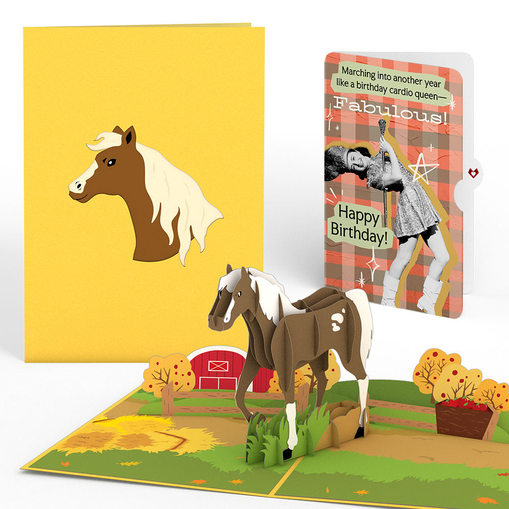Horse Birthday Pop-Up Card and Cardio Queen Sentiment Set、mySite、solidvoid