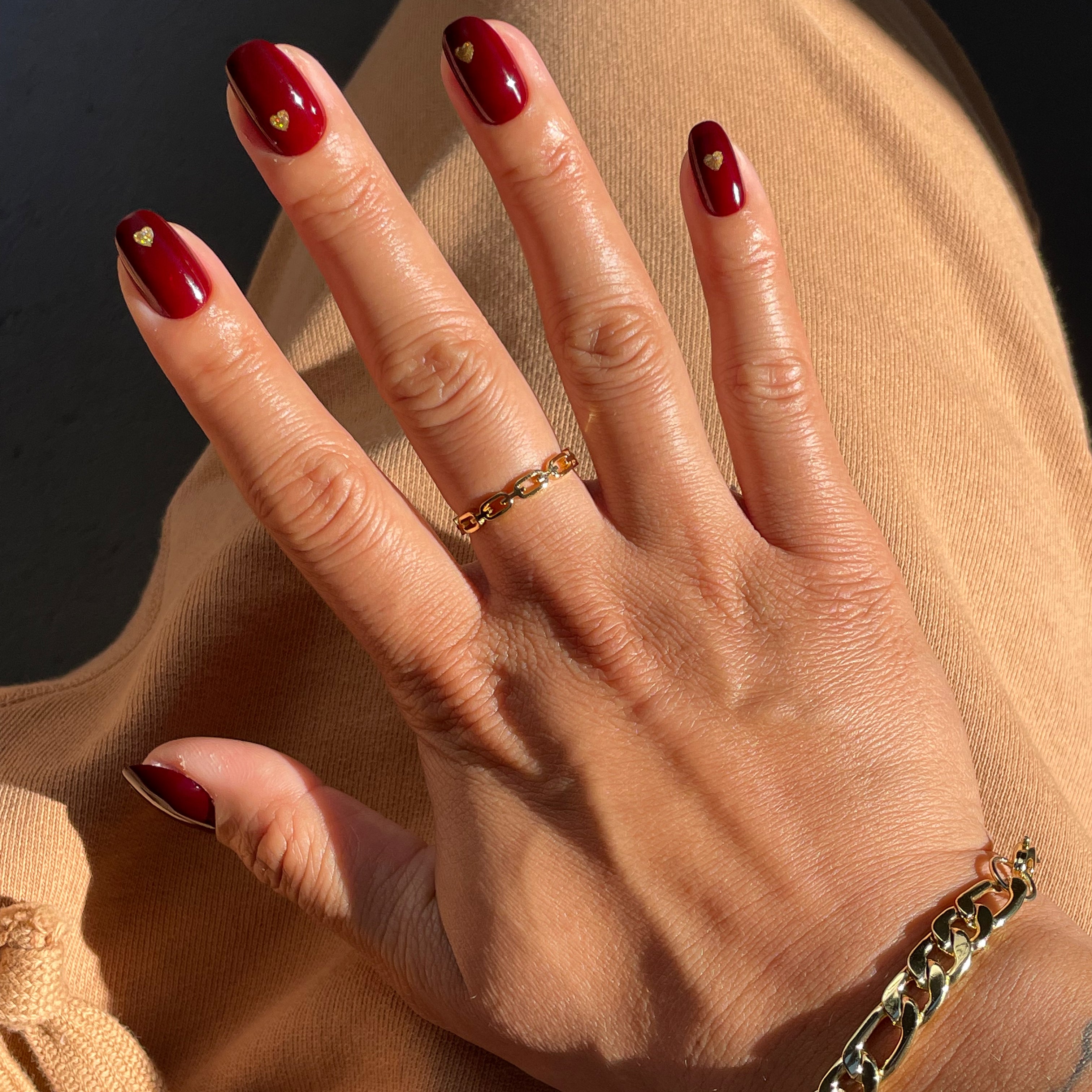 Gold Vampy Heart - Press-On | Short | Round、mySite、solidvoid