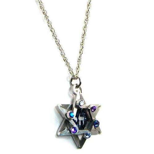 Seeka Dimensional Star of David and Chai Necklace in Shades of Blue、mySite、topwebapps
