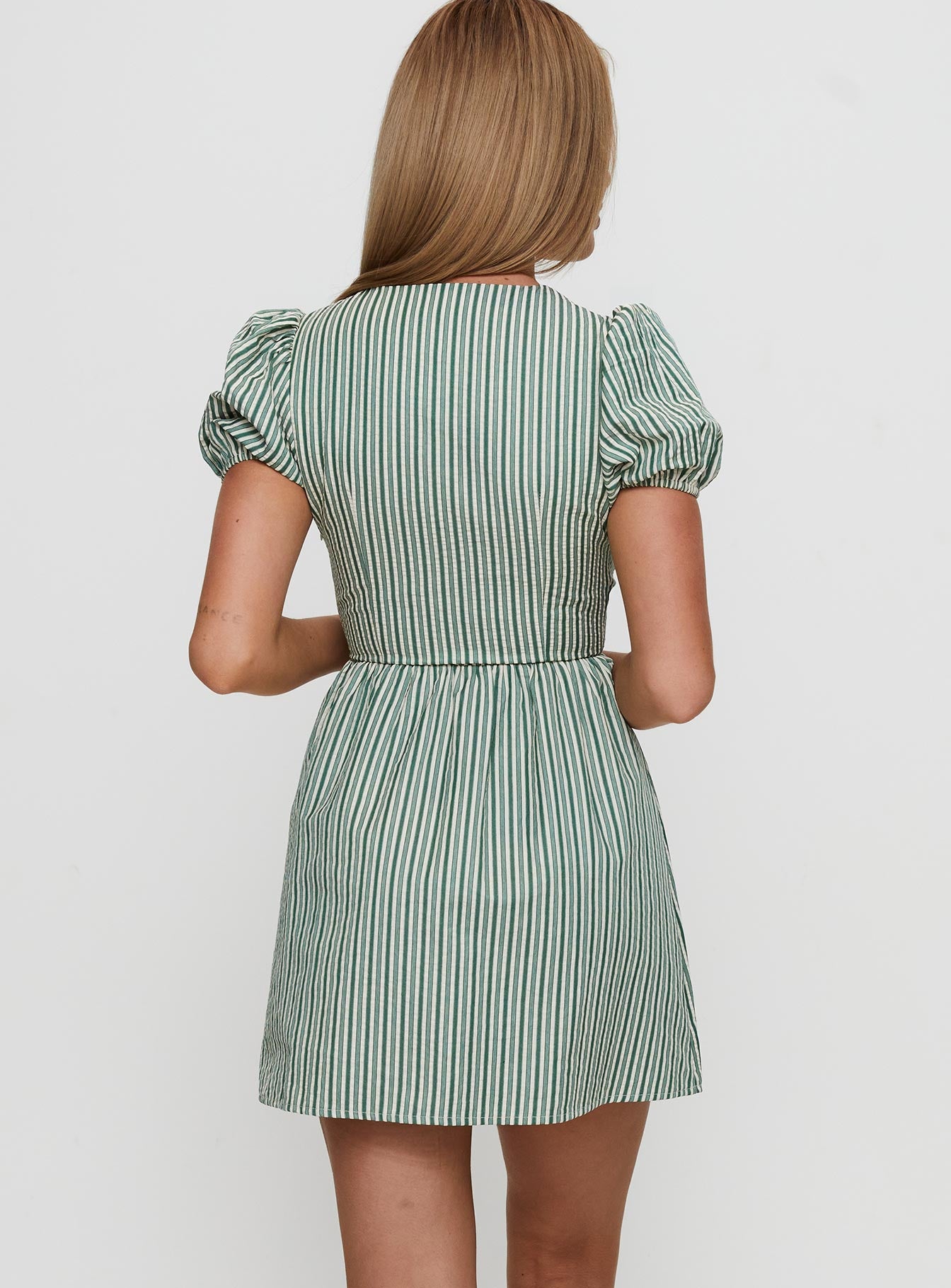 Nurture Bow Mini Dress Green Stripe、mySite、solidvoid