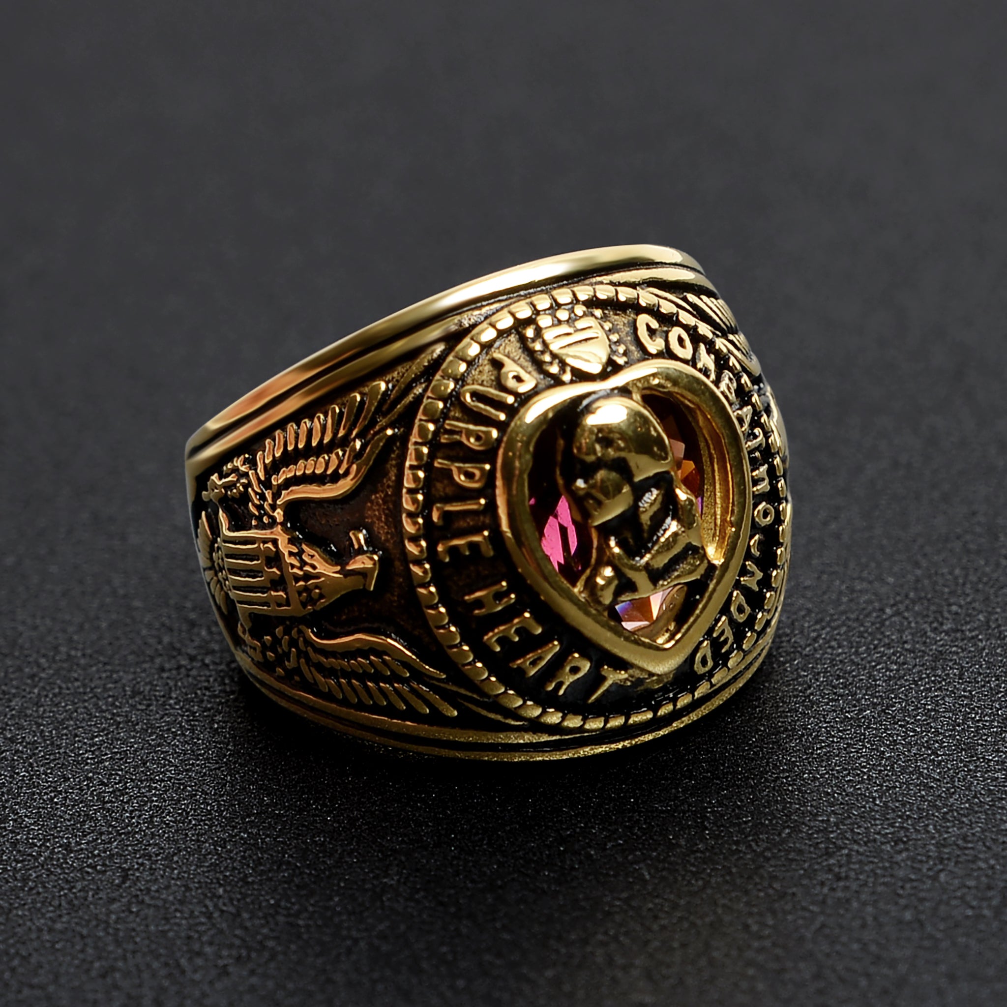 18K Gold PVD Stainless Steel Military Purple Heart Men's Ring / MCR6009、mySite、dreamappss