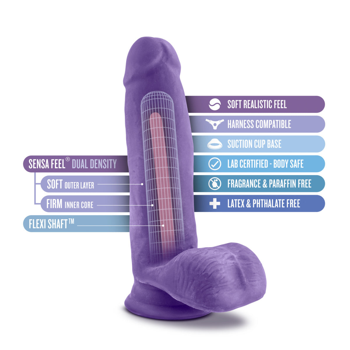 Au Naturel Bold By Blush® | Pleaser Realistic Purple 7-Inch Long Dildo With Balls & Suction Cup Base、mySite、bottomscart
