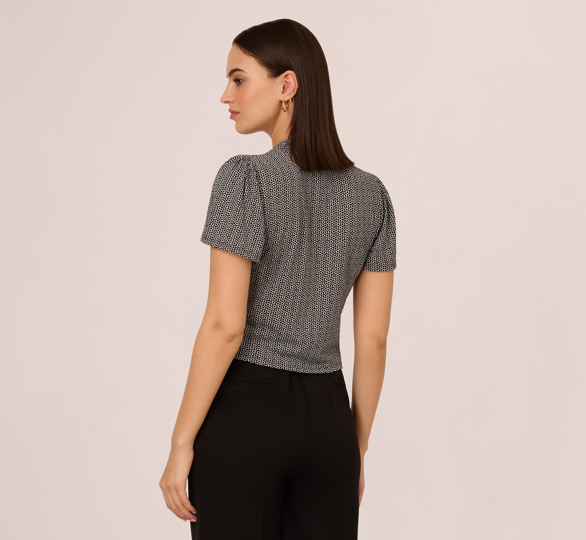 Flutter Sleeve Ruched Front Printed Top In Black Cloud Carnation、mySite、solidvoid