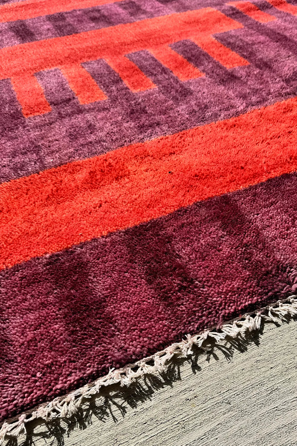 Purple and Burnt Orange Geometric Stripe Hand-Knotted Oushak Wool Rug 5x7、mySite、gigharbornorthrealestate