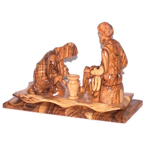  Washing of The Feet Statue Holy Thursday Washing - Olive Wood (23 cm or 9.1 inches)、mySite、elrpsem3k