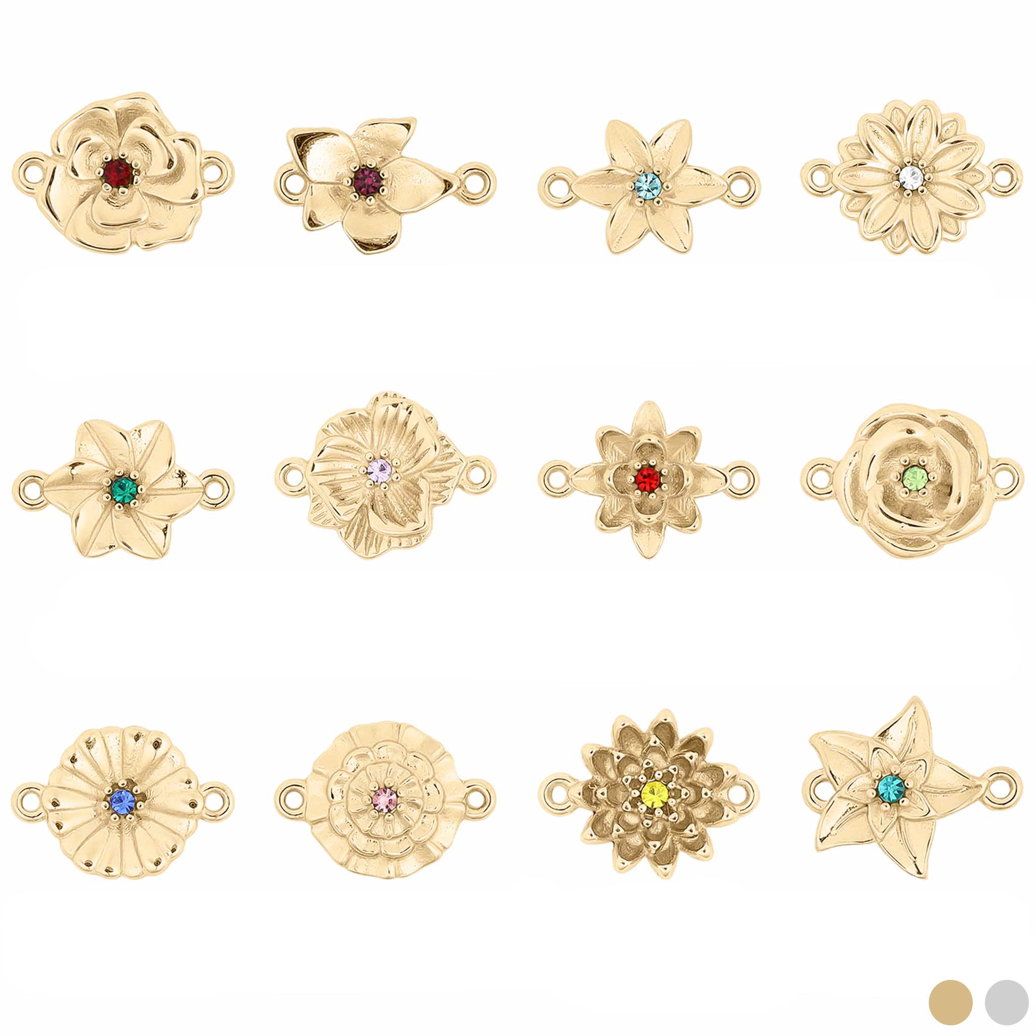18K Gold PVD Stainless Steel 3D Birth Flower Connector Charms / SBB0356、mySite、dreamappss