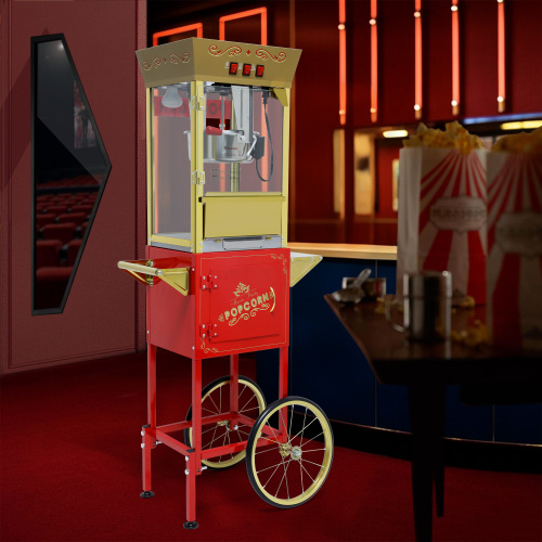  12oz Popcorn Machine Cart, Popcorn Cart with Wheels, Vintage Popcorn Machine with Stainless Steel Kettle, Movie Theater Style Popcorn Machine for Party, Red、、yumabirdnaturehistoryfestival