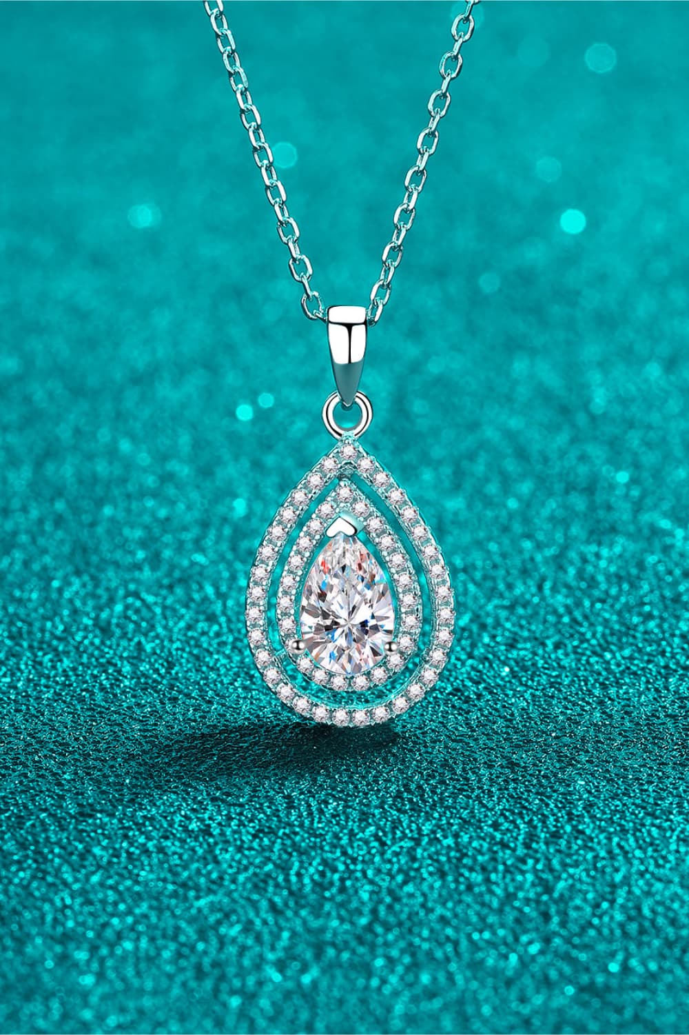 1 Carat Moissanite Teardrop Pendant Necklace Sterling SIlver、mySite、g9winljtr