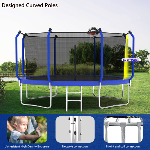 12FT Trampoline with Basketball Hoop, ASTM Approved Reinforced Type Outdoor Trampoline with Enclosure Net、、xpatfood
